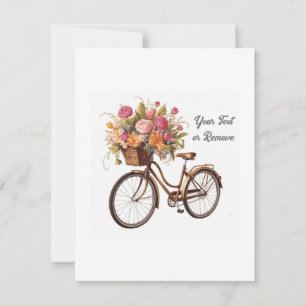 Carte De Remerciements Vélo d'or avec panier à fleurs Vintage