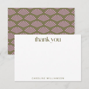 Carte De Remerciements Ventilateurs Art Déco Olive Lilas Nom personnalisé