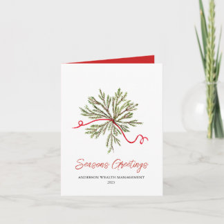 Carte De Remerciements Verdure aquarelle avec Bow rouge vacances pliées