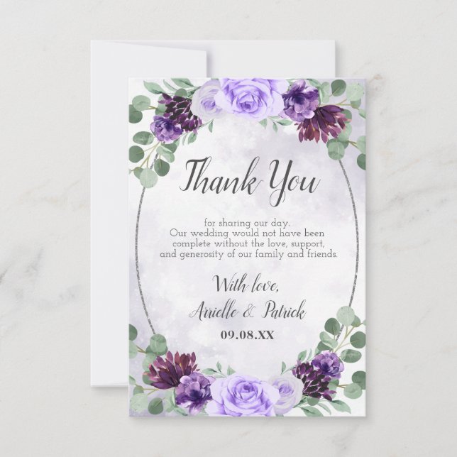 Carte De Remerciements Verdure Aquarelle Florale Purple Mariage élégant (Devant)