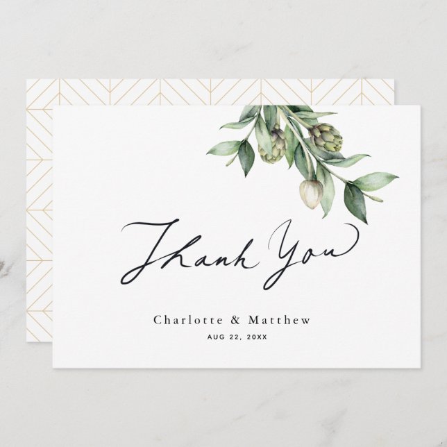 Carte De Remerciements Verdure & Artichokes Mariage aquarelle (Devant / Derrière)