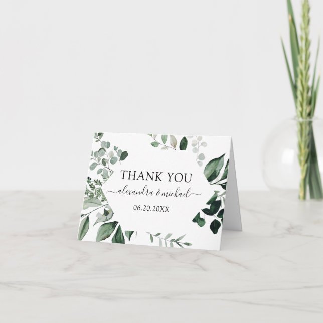 Carte De Remerciements Verdure botanique Foliage Aquarelle Mariage que (Devant)
