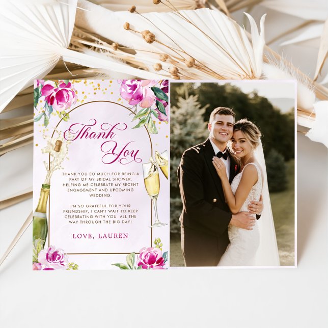 Carte De Remerciements Verre à vin floral Mariage Shower Photo (Créateur téléchargé)