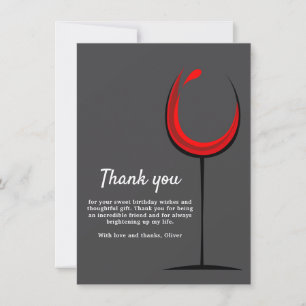 Carte De Remerciements Verre à vin rouge simple pour anniversaire
