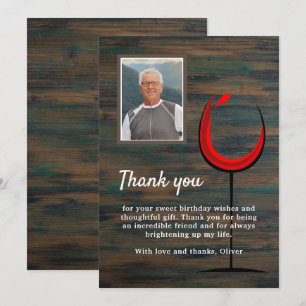 Carte De Remerciements Verre de vin en bois rustique 60e anniversaire Pho