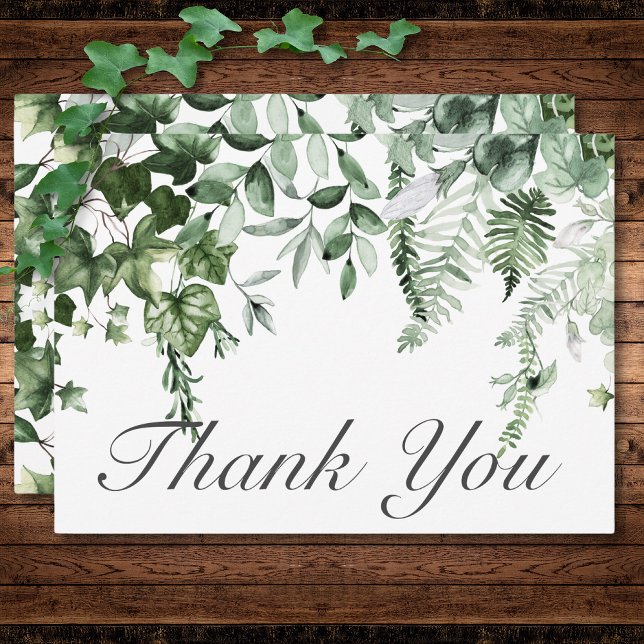 Carte De Remerciements Verre rustique & Sage Mariage de verdure (Rustic Ivy & Sage Greenery Wedding Thank You Card)