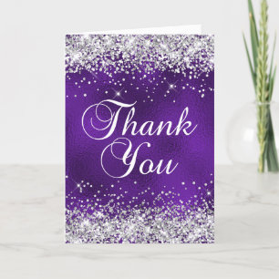 Carte De Remerciements Verre Violet Royal Pailleté Argenté