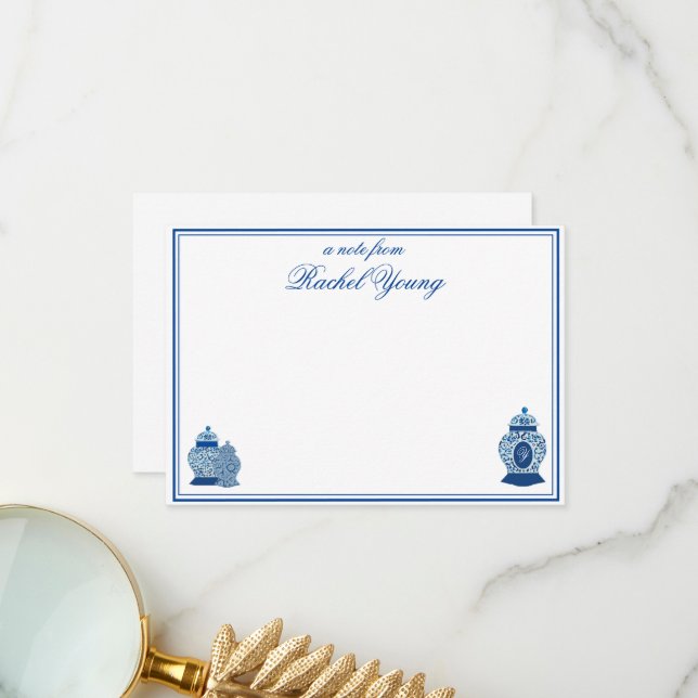 Carte De Remerciements Versailles Chinoiserie Ginger Jar Monogram Z (Devant/Arrière en situation)