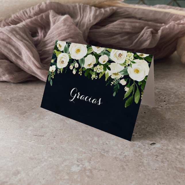 Carte De Remerciements Vert Blanc Floral Bleu Mariage plié Gracias (Créateur téléchargé)