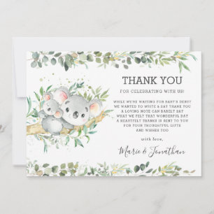 Carte De Remerciements Vert Cute Koala Baby shower neutre entre les sexes