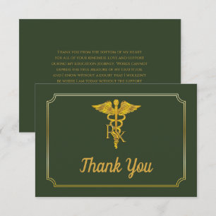 Carte De Remerciements Vert élégant   Gold Rx Pharmacy Graduation
