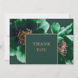Carte De Remerciements Vert émeraude et floral doré