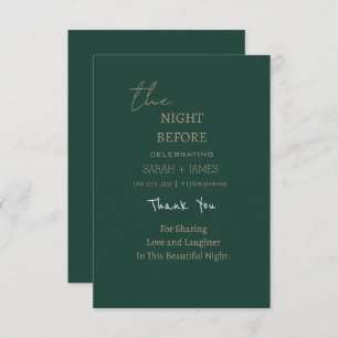 Carte De Remerciements Vert émeraude minimaliste la nuit avant le Mariage
