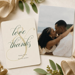 Carte De Remerciements Vert Émeraude Or Photo Mariage Amour & Remerciemen