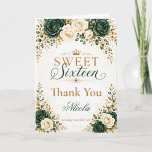 Carte De Remerciements Vert émeraude Or Sweet Sixteen