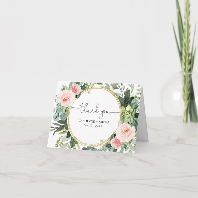 Carte de remerciements vert fille baby shower rose (Devant)