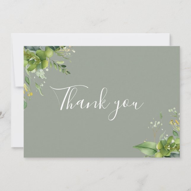 Carte De Remerciements Vert Floral Élégant Script Sage Vert (Devant)