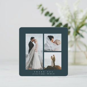 Carte De Remerciements Vert foncé Élégant Carré Trois Mariage photo