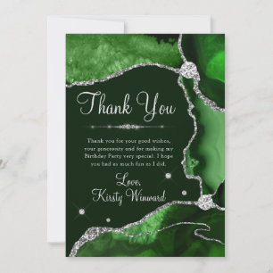 Carte De Remerciements Vert foncé et Faux Paillettes d'Agate Argentée Ann