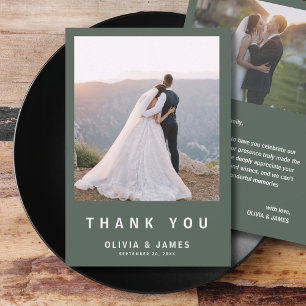 Carte De Remerciements Vert foncé   Remerciements de mariage minimalistes