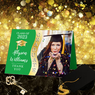 Carte De Remerciements Vert Gold Graduate Wave Grad Casquette photo