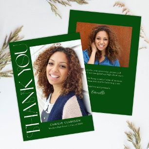 Carte De Remerciements Vert Moderne Élégant Vertical Deux Diplôme Photo