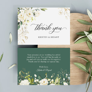 Carte De Remerciements Vert Rose blanche or Mariage Floral