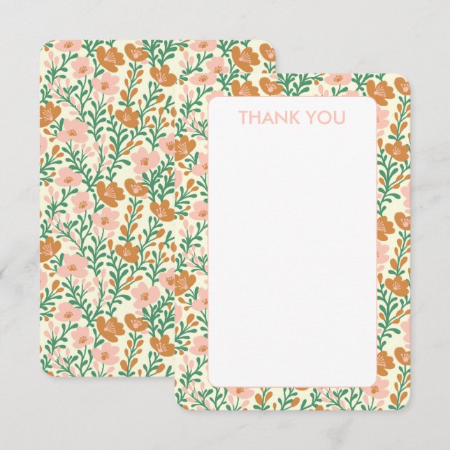 Carte De Remerciements Vert rose fleur sauvage Blooms Élégant Floral Pers (Devant / Derrière)