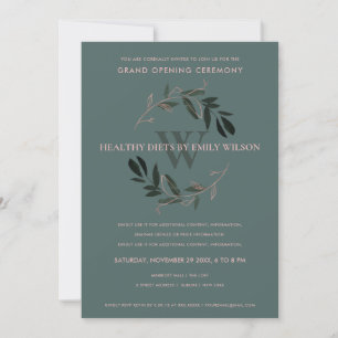 CARTE DE REMERCIEMENTS VERT ROSE FOLIAGE WREATH GRAND OUVERTURE INVITATIO