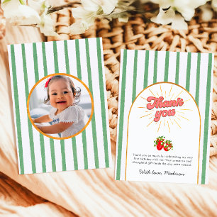 Carte De Remerciements Vert Rustique Or Blanc Photo De Naissance Fraise
