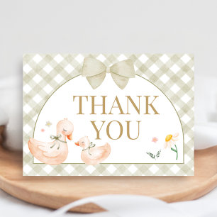 Carte De Remerciements Vert sage Gingham Silly Goose Baby Shower