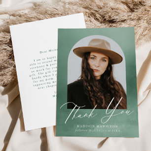 Carte De Remerciements Vert sauge aquarelle Arche Photo Graduation