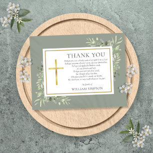 Carte De Remerciements Vert sauge Décoration florale funéraire chrétienne