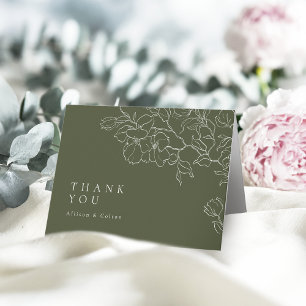 Carte De Remerciements Vert sauge Élégant mariage floral dessiné à la mai