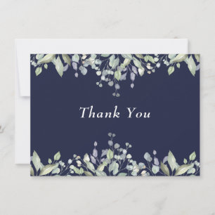 Carte De Remerciements Vert sauge et floral de lilas bleu marine