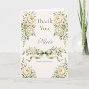 Carte De Remerciements Vert sauge et ivoire pour un Sweet Sixteen