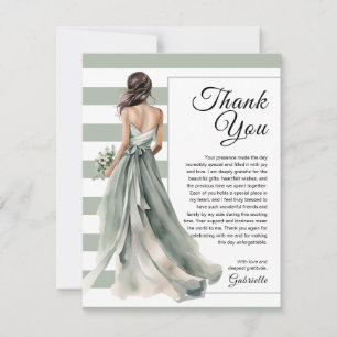 Carte De Remerciements Vert sauge mariée rayures pois mariage Shower de m
