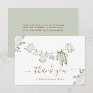 Carte De Remerciements Vêtements de Baby shower Sage Green pour bébé Cart