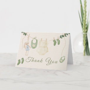 Carte De Remerciements Vêtements de bébé à l'aquarelle Corde à linge Baby