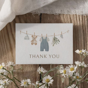 Carte De Remerciements Vêtements de bébé garçon bleu boho Baby Shower