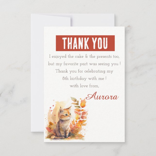Carte De Remerciements Vibes d'automne Aquarelle Kitten - Anniversaire (Devant)