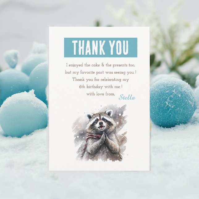Carte De Remerciements Vibes d'hiver Aquarelle Raccoon - Anniversaire (Créateur téléchargé)