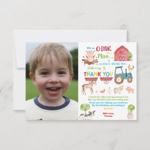 Carte De Remerciements Vibrant Barnyard Farm Animaux Anniversaire Photo
