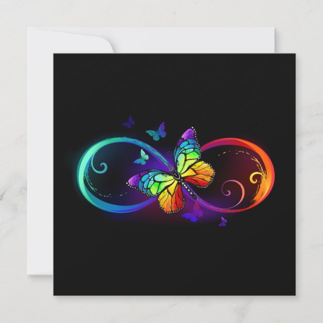 Carte De Remerciements Vibrant infinity with rainbow butterfly on black (Devant)