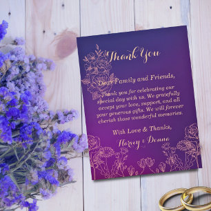 Carte De Remerciements Vibrant Magenta Purple avec Mariage floral