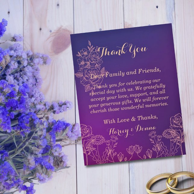 Carte De Remerciements Vibrant Magenta Purple avec Mariage floral (Créateur téléchargé)