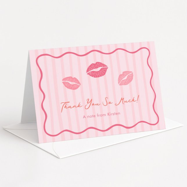Carte De Remerciements Vibrant Pink Lips Valentine's Day Bridal Shower (Modern Kiss The Miss Goodbye or Valentines Day theme bridal shower bachelorette thank you card)