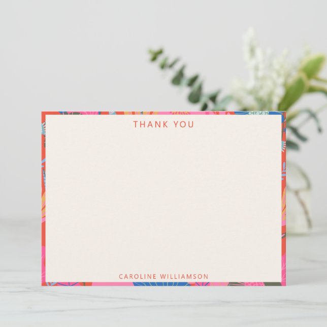 Carte De Remerciements Vibrant Red Boho Floral Personalized Stationery  (Debout devant)