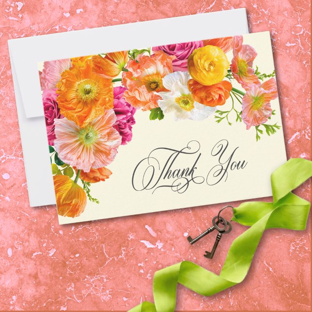 Carte De Remerciements Vibrant Summer Floral Yellow Orange Pink Wedding (Vibrant Summer Floral Yellow Orange Pink Wedding Thank You Card)