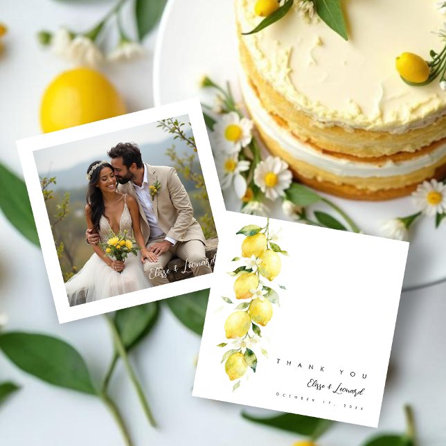Carte De Remerciements Vibrant Timeless Lemons Branches Wedding Photo (Vibrant Timeless Lemons Branches Wedding Thank You Cards with Back Photo.)